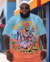 Men's Personalized Color Skull Large Size Contrasting Color T-Shirt Shorts Set